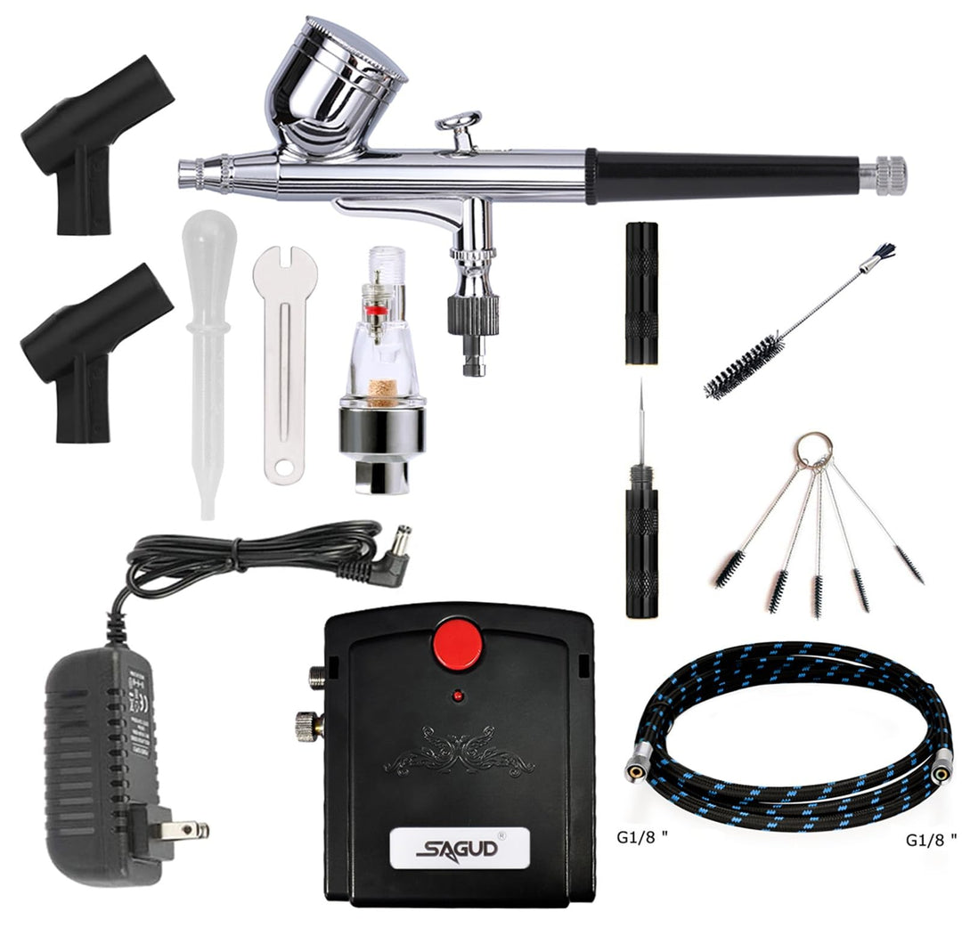 Sagud Mini Airbrush Kit mit tragbarem Airbrush Kompressor Schwerkraft gespeist mit doppeltwirkender
