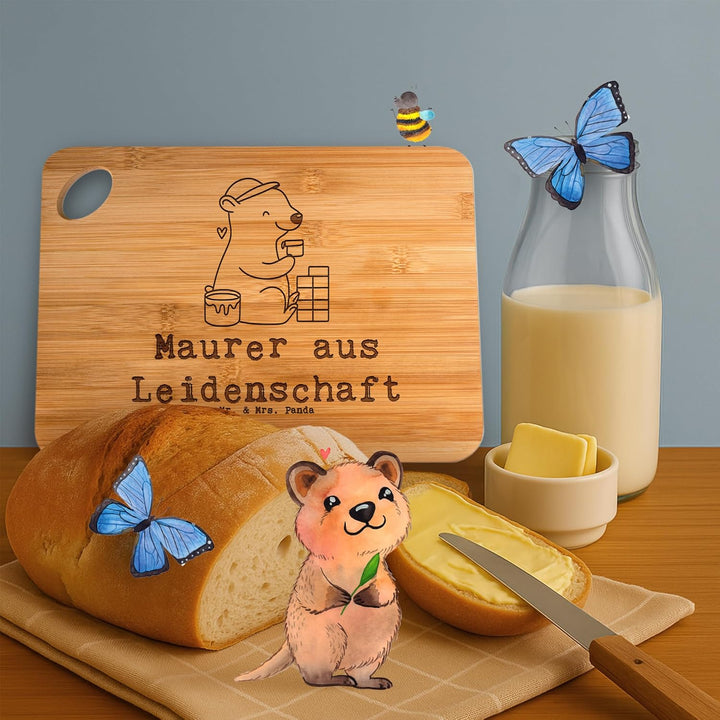 Mr. & Mrs. Panda Frühstücksbrettchen Maurer Leidenschaft - Geschenk, Handwerker, Brett, Spruch, Schn