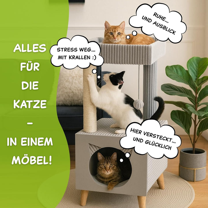 Outentin Premium Kratzbaum für Katzen – Stabiler Katzenturm mit Katzenhöhle, Waschbaren Bezügen &amp; Li