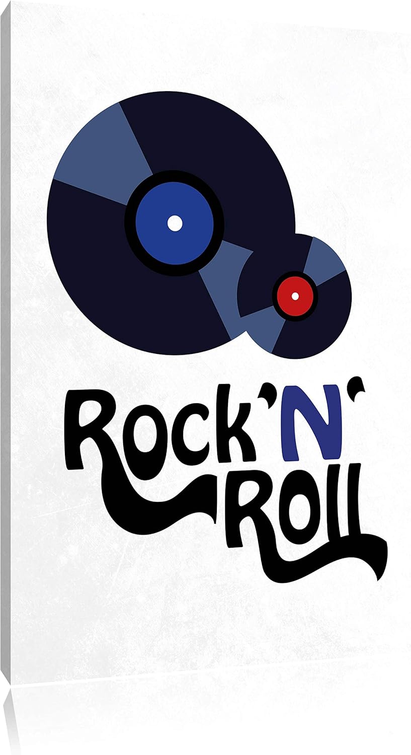 Pixxprint Rock 'n' Roll Schallplatten als Leinwandbild/Grösse: 100x70 cm/Wandbild/Kunstdruck/fertig
