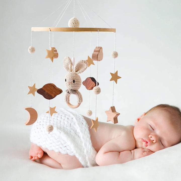 Mobile Baby Babybett Mobile Baby Holz Bettglocke Windspiel Sterne Elefant Handgemacht Mobiles Kinder