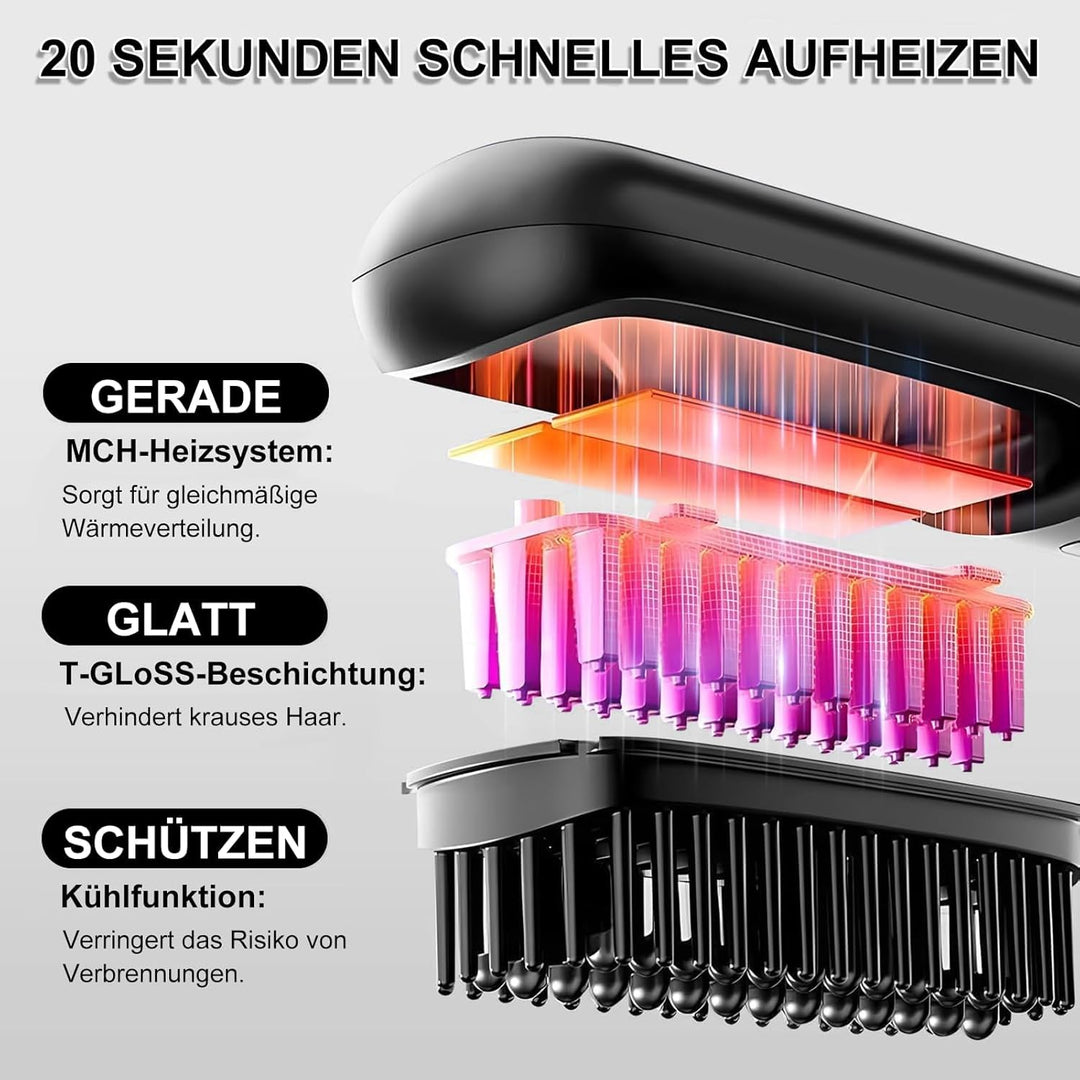 Kabellose Haarglätter Bürste - 3 Temperaturstufen, professionelle Keramikbeschichtung, Ionentechnolo