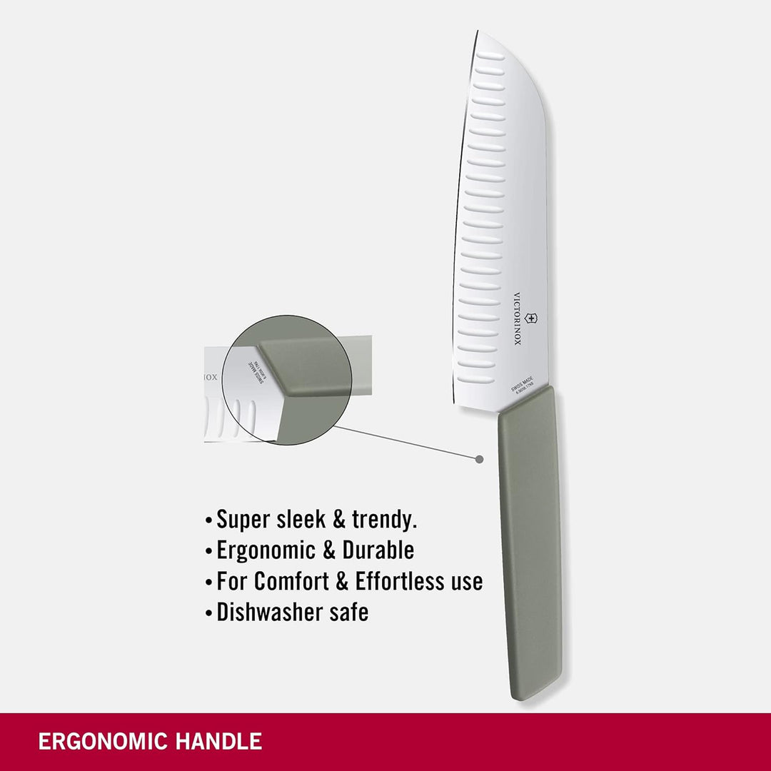 Swiss Modern Santokumesser, Kullenschliff, 17cm, olive, Blister, Olivegrün