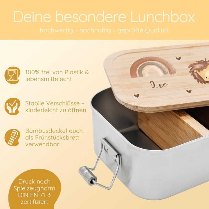 Personalisierte Brotdose für Kinder mit Spezial-Druck - Robuste Edelstahl Brotdose - Personalisierte