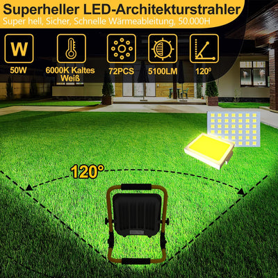 Ansobea 2x Baustrahler LED, 50W Baustellenstrahler Arbeitsleuchte 5100LM 6000K,Baulampe Led mit 3M K