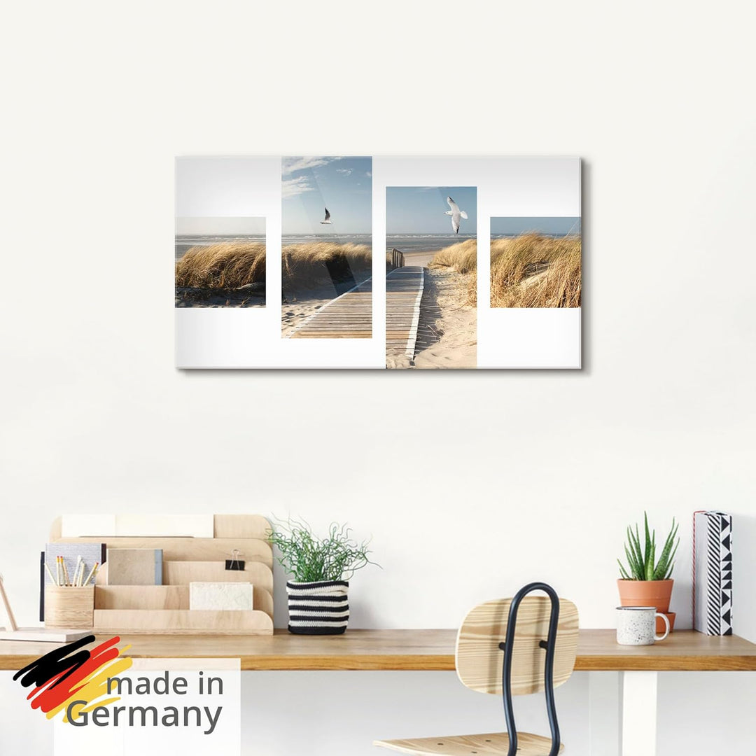 ARTland Glasbilder Wandbild Glas Bild einteilig 80x60 cm Querformat Strand Meer Nordsee Küste Möwen