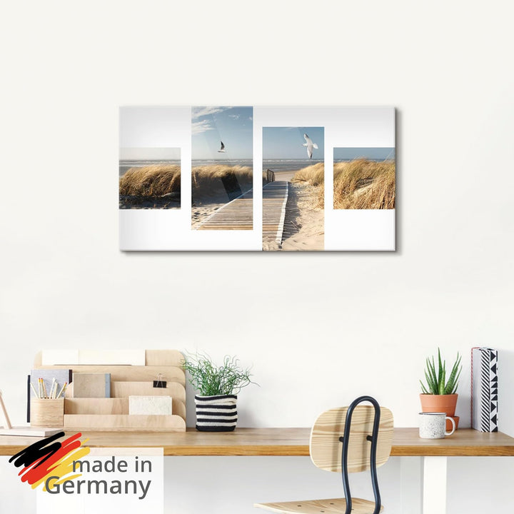 ARTland Glasbilder Wandbild Glas Bild einteilig 80x60 cm Querformat Strand Meer Nordsee Küste Möwen
