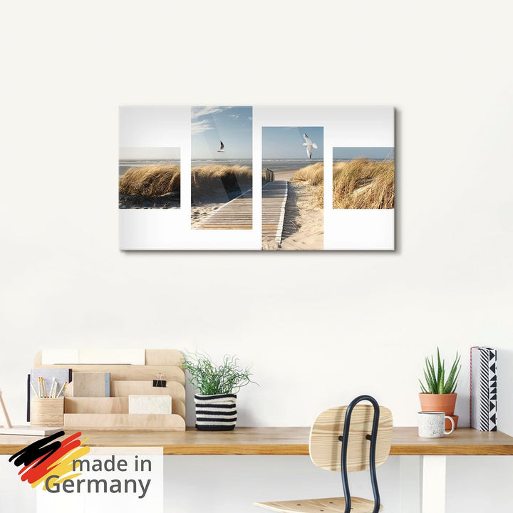 ARTland Glasbilder Wandbild Glas Bild einteilig 60x30 cm Querformat Strand Meer Nordsee Küste Möwen