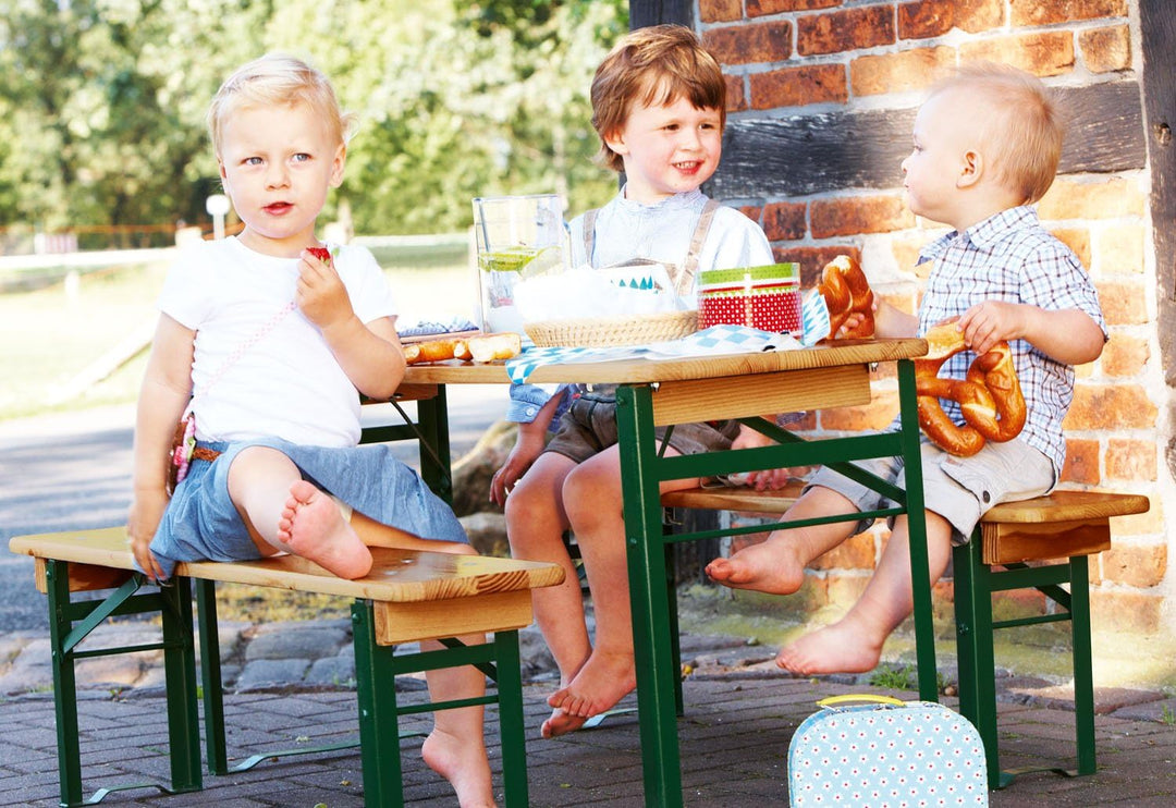 PINOLINO Kinderfestzeltgarnitur Sepp, aus Holz und Metall, 3-teilig, einfach zusammenklappbar, empfo
