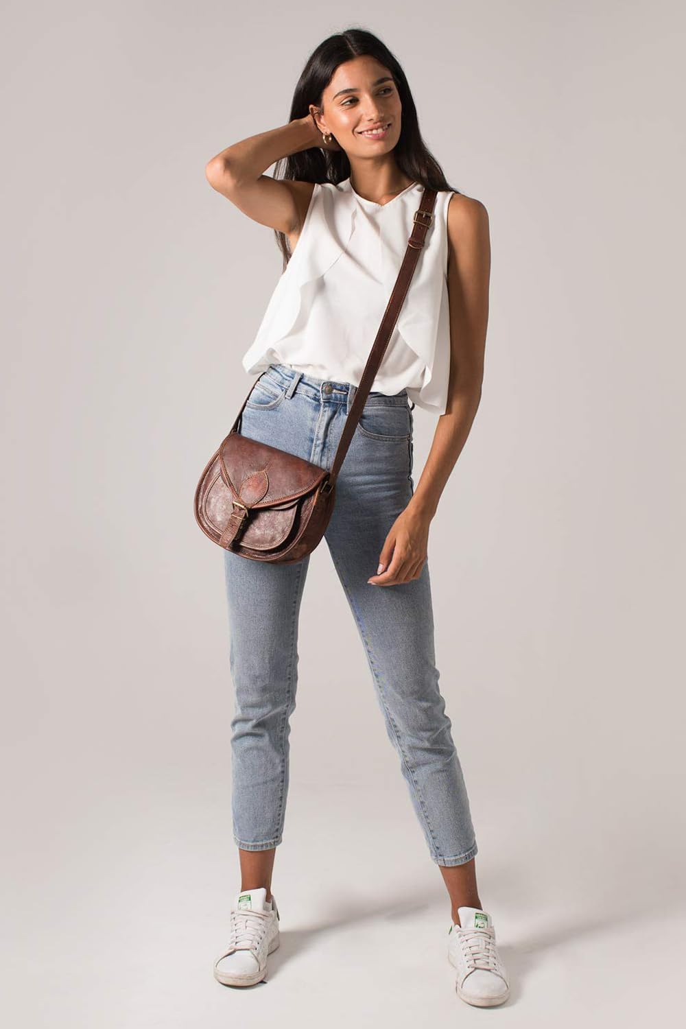 LEABAGS Leder Handtasche Damen, Vintage Cognac Premium Echtleder Umhängetasche, Damen Schultertasche