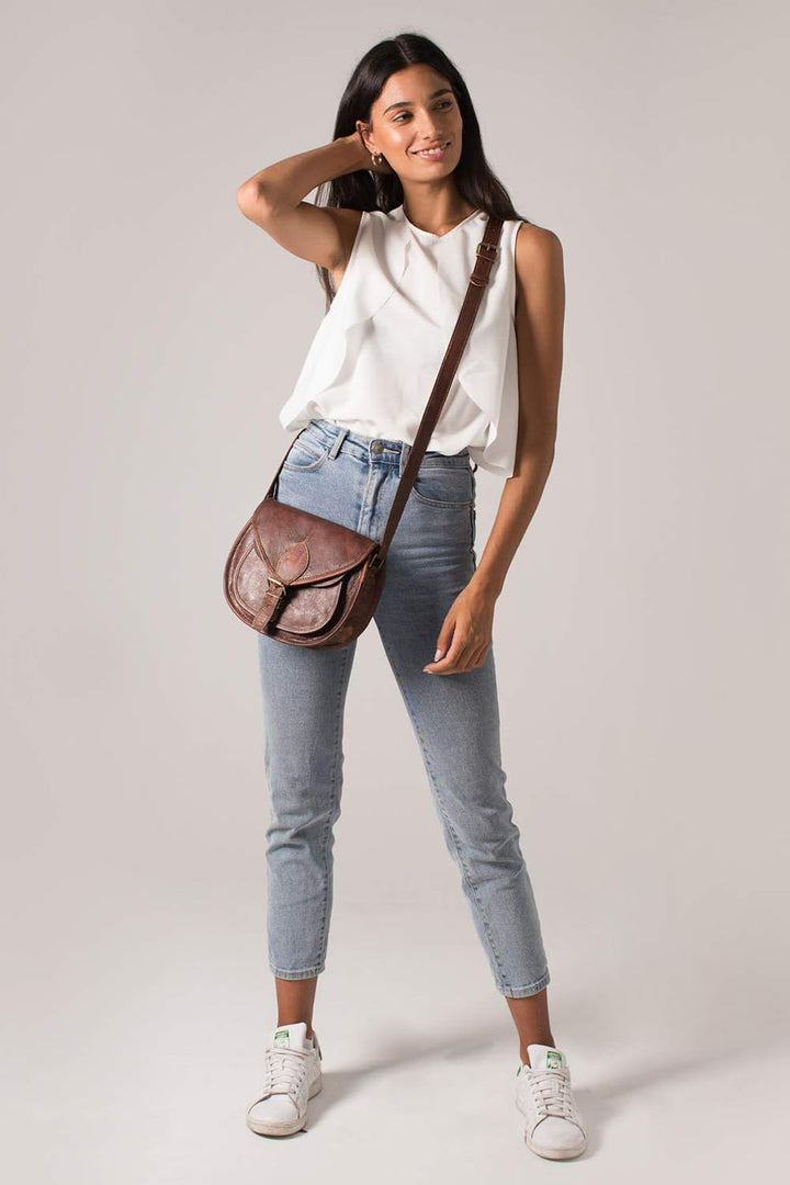 LEABAGS Leder Handtasche Damen, Vintage Cognac Premium Echtleder Umhängetasche, Damen Schultertasche