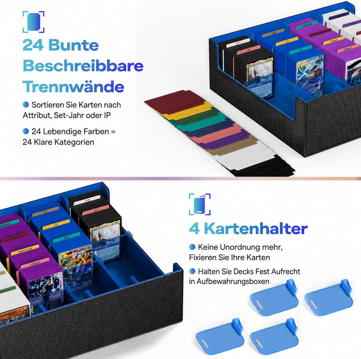 Kartenaufbewahrungsbox für Trading Cards, 2400+ MTG Commander Deck Box mit 24pcs bunten Teilern, Kar