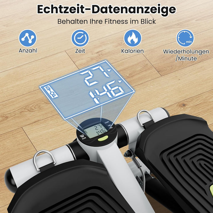GYMAX Mini Stepper für Zuhause, Up-Down Stepper mit Power Ropes, LCD-Monitor & 5-stufige höhenverste