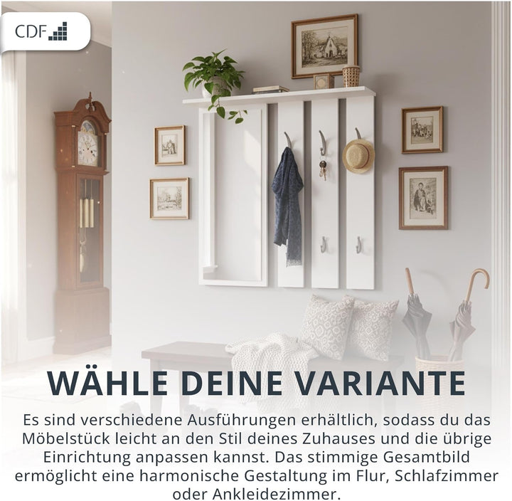 CDF Garderobenpaneel Garderobe Wandgarderobe Mit Spiegel Ablage 6 Haken Flurgarderoben Set Flur Schm