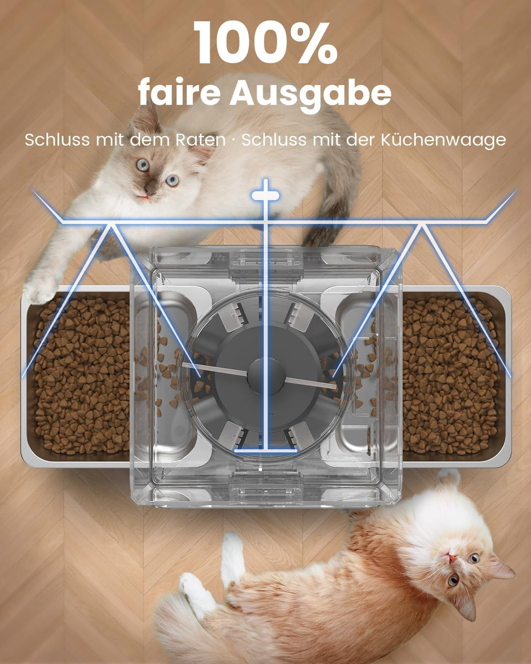 Futterautomat Katze für 2 Katzen, 5L/20 Tassen Katzenfutter Automat mit verstellbaren Schalen, Abneh