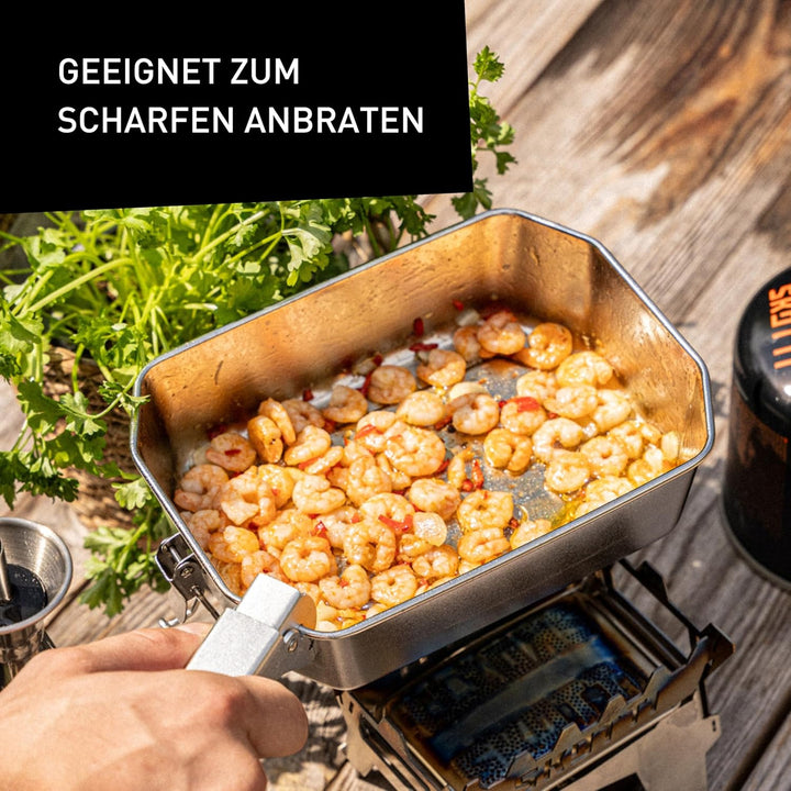 SKOTTI Boks 1,0L, Edelstahl, stapelbare und auslaufsichere Brotbox, auch als Topf oder Pfanne nutzba