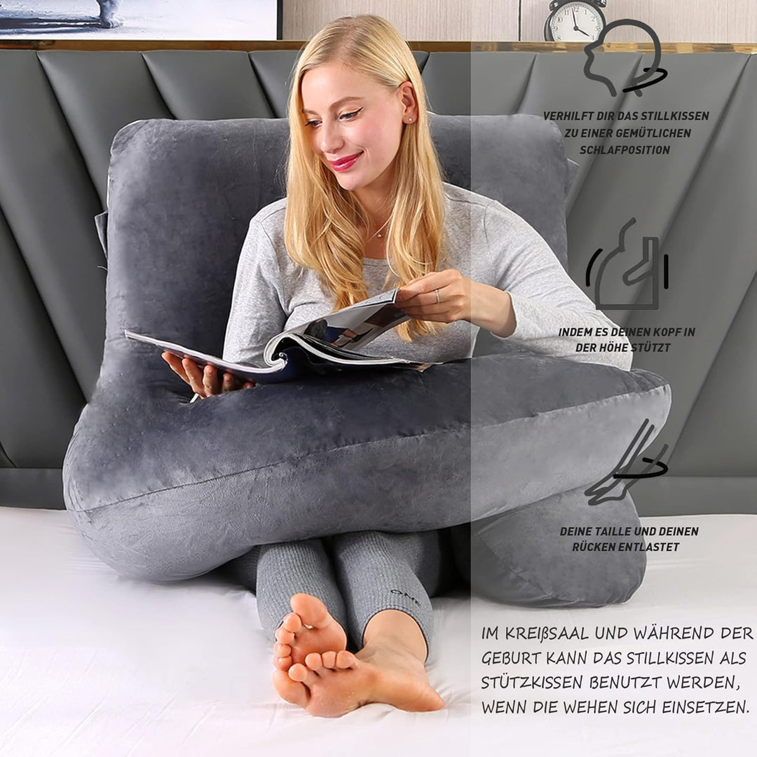 CALIYO Schwangerschaftskissen J Form,Stillkissen XXL-SeitenschläFerkissen mit Bezug,Pregnancy Pillow