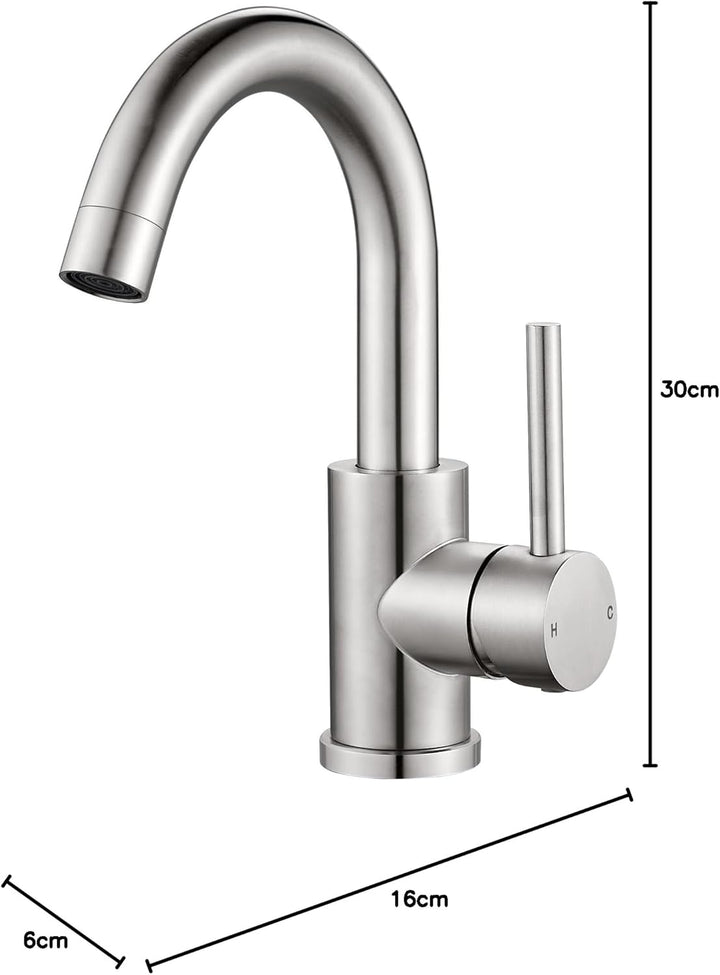 Wasserhahn Bad 360° Drehbar, Edelstahl Waschtischarmatur Armaturen Waschbecken Hoch, Einhebelmischer