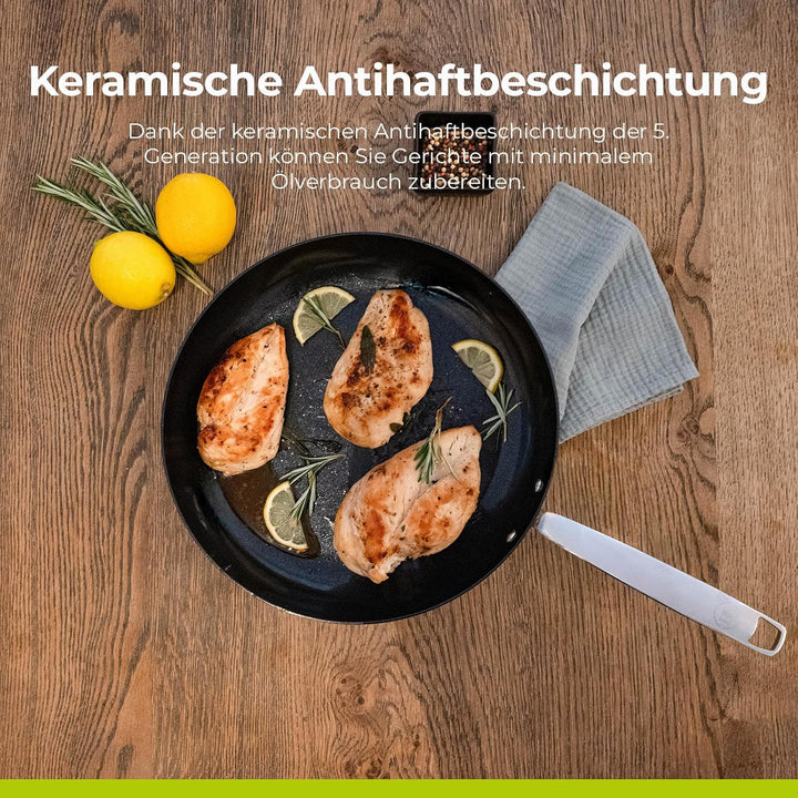 Be Living Edelstahl Pfannenset 2-teilig, Bratpfanne 24 & 28 cm, Non Stick Keramik Antihaftbeschichtu