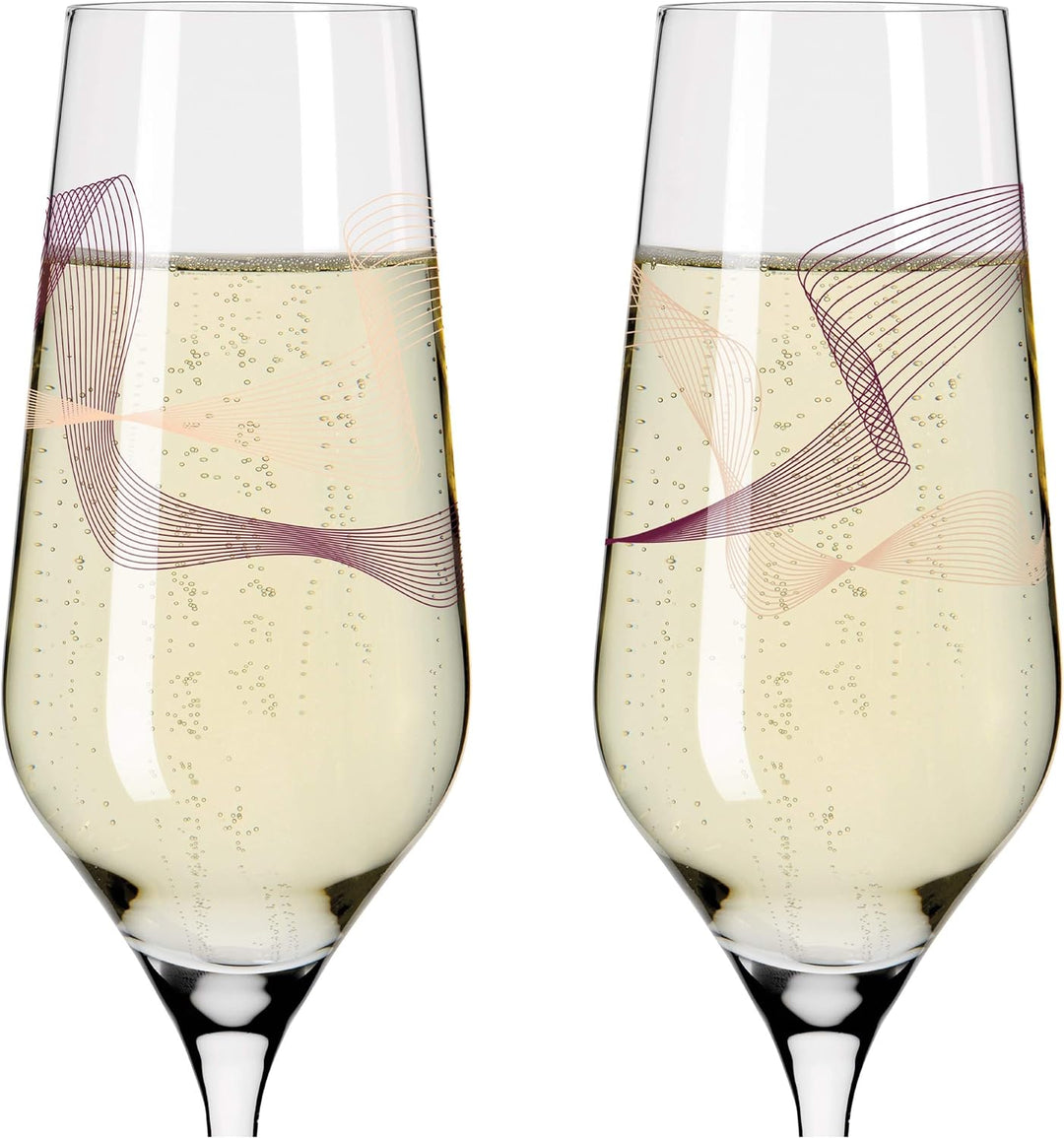 RITZENHOFF 3711001 Champagnerglas 250 ml – Serie Kristallwind Set Nr. 1 – 2 Stück mit Windillustrati