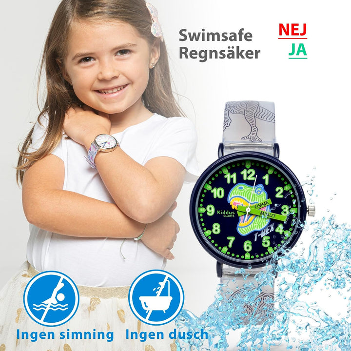 Kiddus Lern Armbanduhr für Kinder, Jungen und Mädchen. Analoge Armbanduhr mit Zeitlernübungen, japan