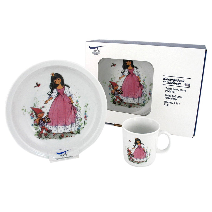 Triptis-Porzellan Schneewittchen Kindergedeck, 3 teilig Kindergeschirr, Weiss
