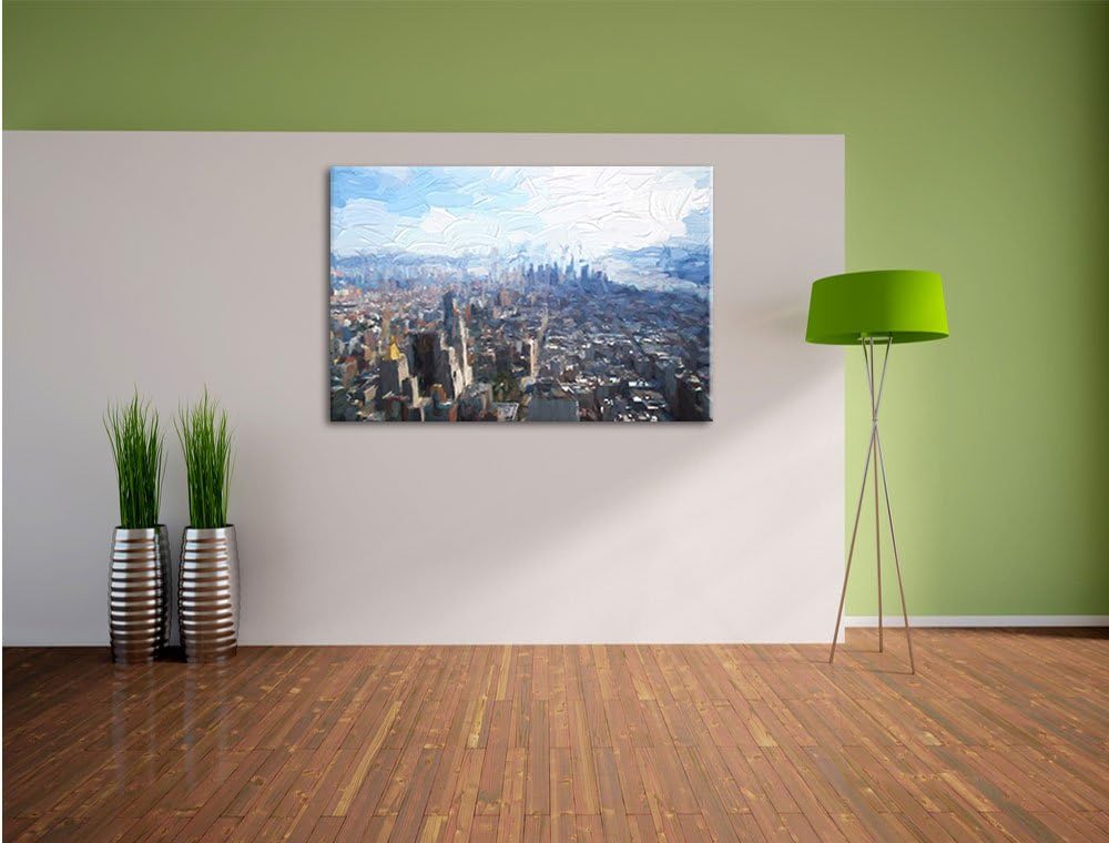 Pixxprint New York City Panorama Kunst Pinsel Effekt, Format: 100x70 auf Leinwand, XXL riesige Bilde