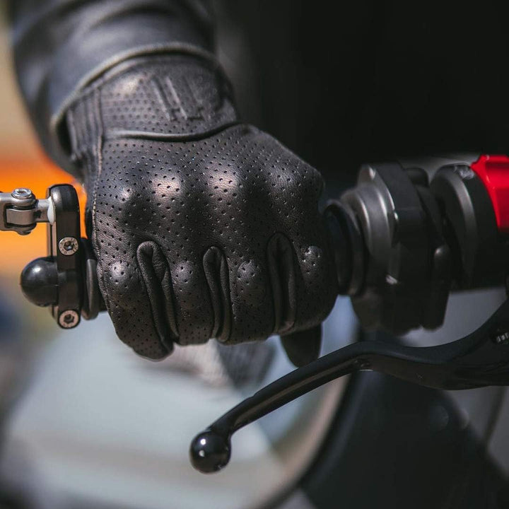 Harssidanzar Herren Motorradhandschuhe Ziegenleder Vollfinger Atmungsaktives und Perforiertes Design