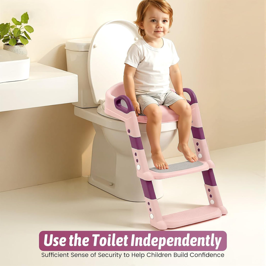 Kinder Toilettensitz mit Treppe, 2-7 Jahre, 6-stufig höhenverstellbar, klappbarer Toilettentreppe, P