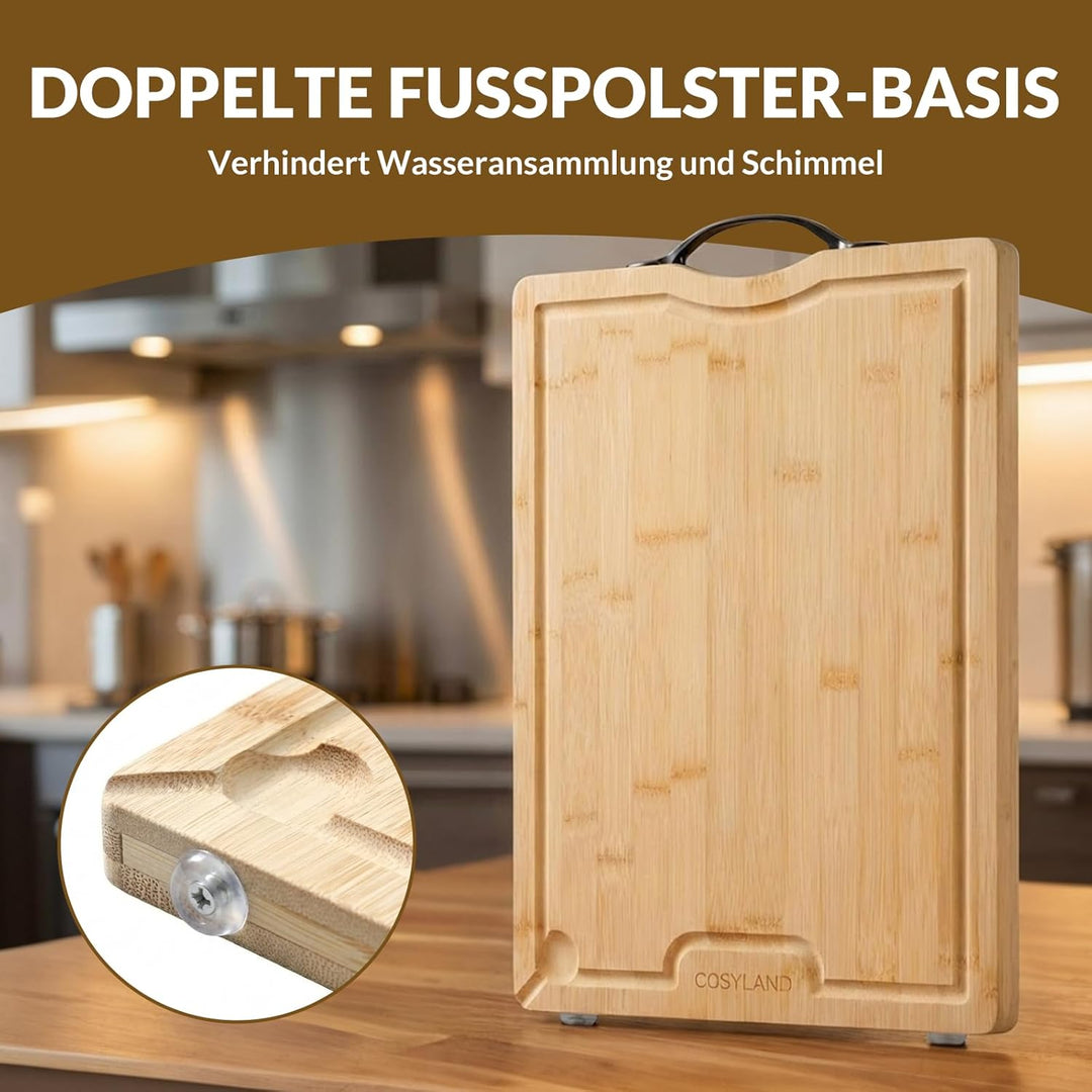 COSYLAND Schneidebrett Holz – Bambus Schneidebrett 42x30x1.6cm, Vorgeölt & Wasserabweisend, Messerfr