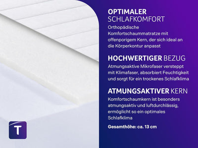 Traumnacht Easy Comfort Rollmatratze Öko-Tex zertifiziert, Härtegrad 3 (H3), Weiss, 90 x 200 cm, pro