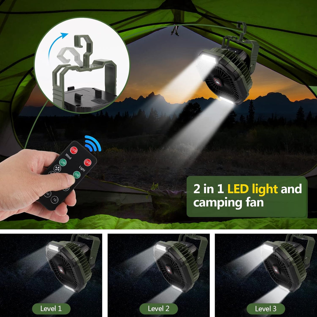 ZWOOS USB Camping Ventilator, 10400mAh Wiederaufladbar Tisch Wand/Leise Ventilator mit 4 Geschwindig