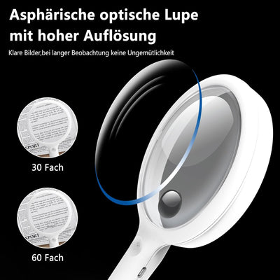Lupe mit Licht,Leselupe mit Licht für Senioren Gross,3 Lichtmodi USB Wiederaufladbar,Beleuchtete Lup