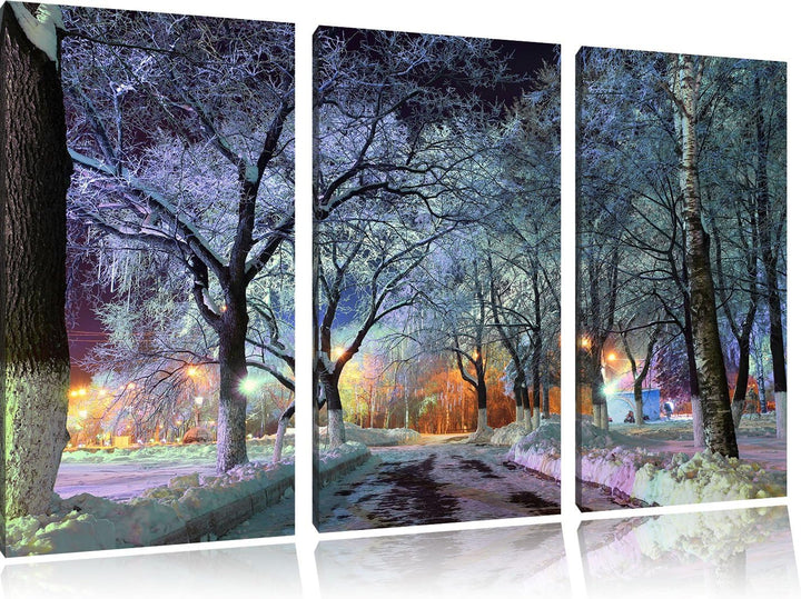 Pixxprint Baumallee im Winter 3-Teiler Leinwandbild 120x80 Bild auf Leinwand