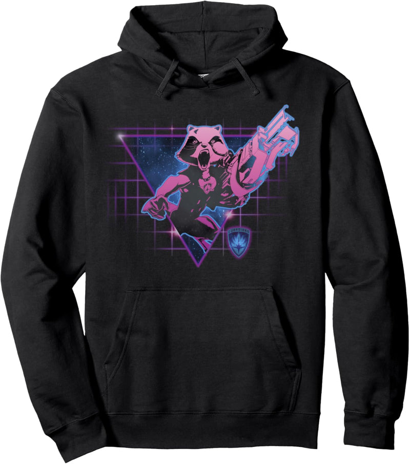 Marvel Guardians Of The Galaxy Rocket Neon Grid Background Pullover Hoodie