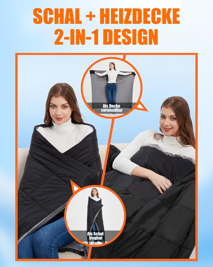 CYCYHEAT 20000mAh Heizdecke mit Akku Kabellose – Tragbare Wärmedecke mit Verbesserter 7,4V Batterie