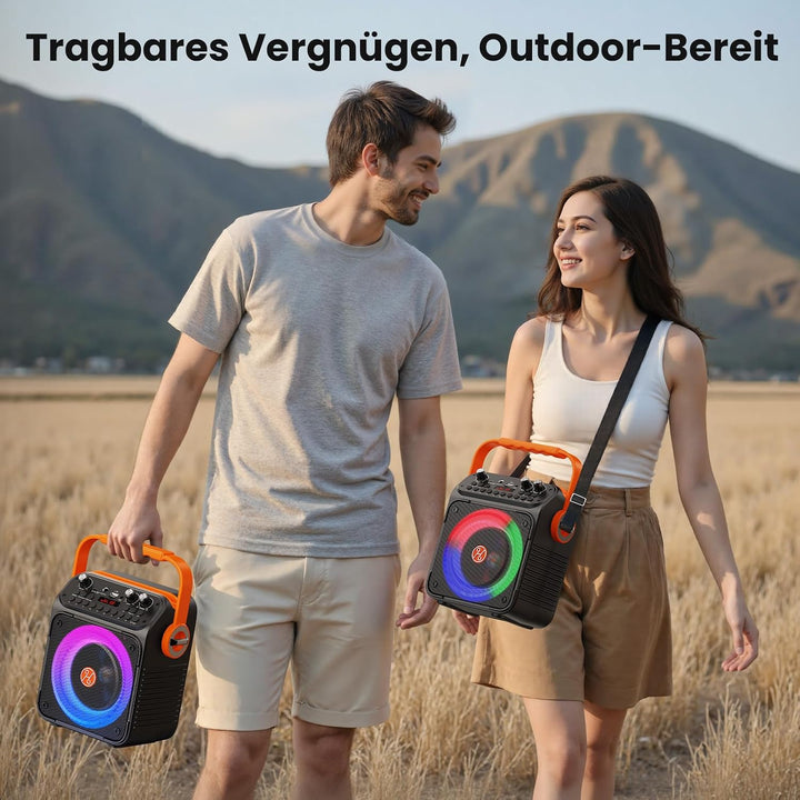 HWWR Karaoke Anlage mit 2 Mikrofonen, Bluetooth Lautsprecher mit 6,5 Zoll Subwoofer, RGB-Lichteffekt