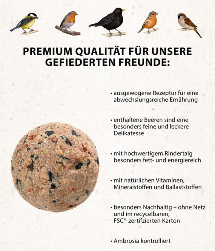 Dehner Natura Premium Meisenknödel ohne Netz, Beerenknödel, ganzjähriges Wildvogelfutter proteinreic