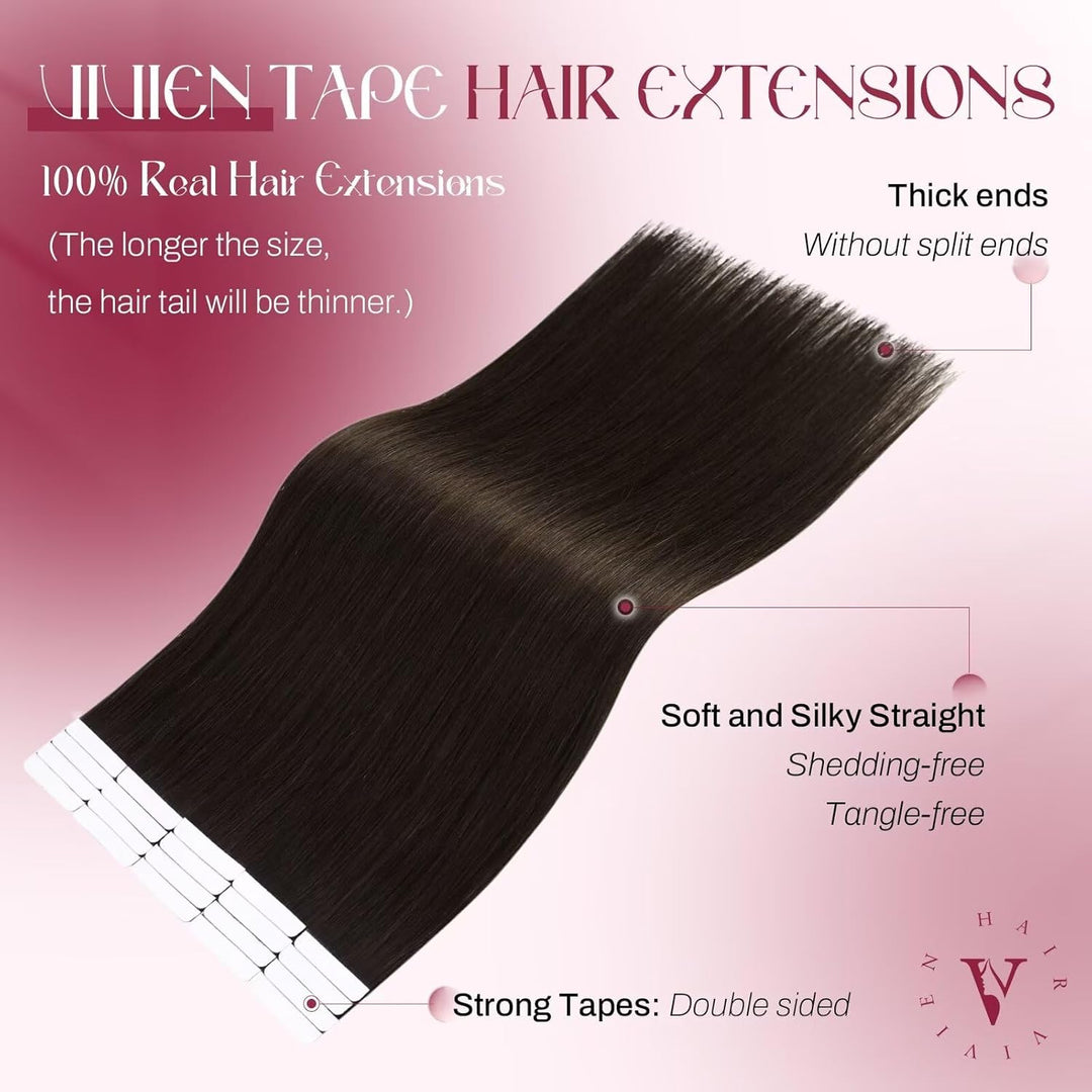 Vivien Tape in Extensions Echthaar Dunkelbraun 35 cm Tape in Extensions Menschliches Haar Braun Gera