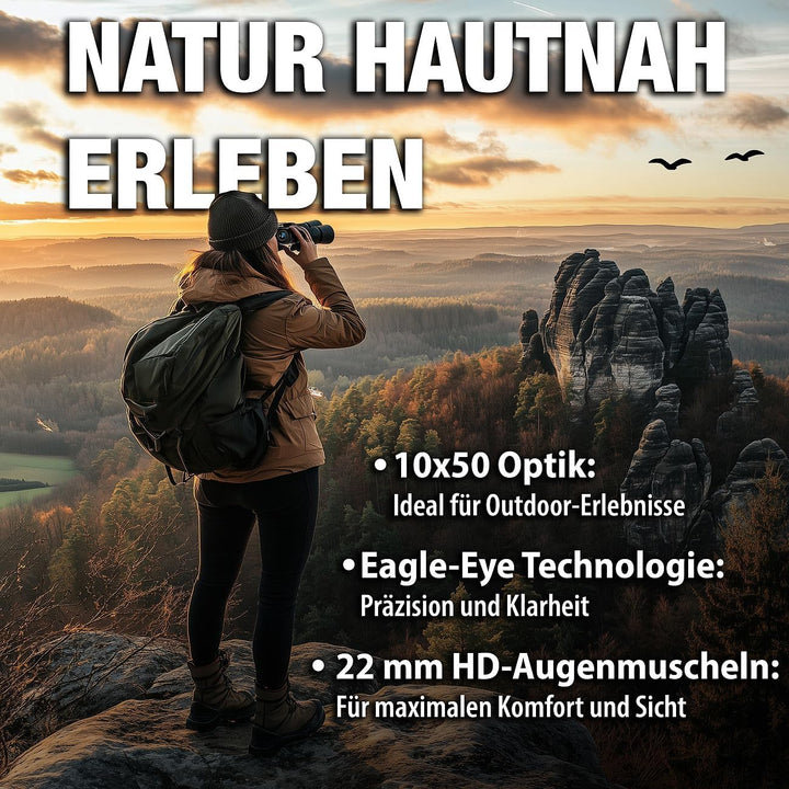 Zavarius Hochleistungsfernglas: Fernglas mit Eagle-Eye-Technologie, 10x50, BAK4, 2 mm HD-Augenmusche