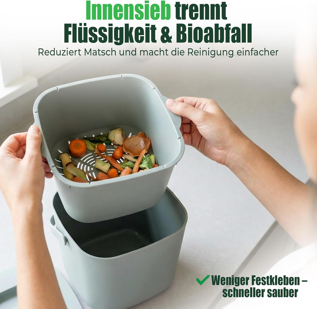 YourCasa Biomülleimer Küche 4L - Komposteimer mit herausnehmbarem Sieb & Deckel - geruchsdicht, spül