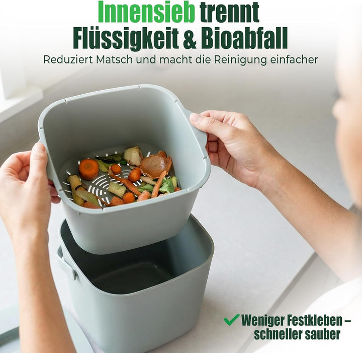 YourCasa Biomülleimer Küche 7L - Komposteimer mit herausnehmbarem Sieb & Deckel - geruchsdicht, spül