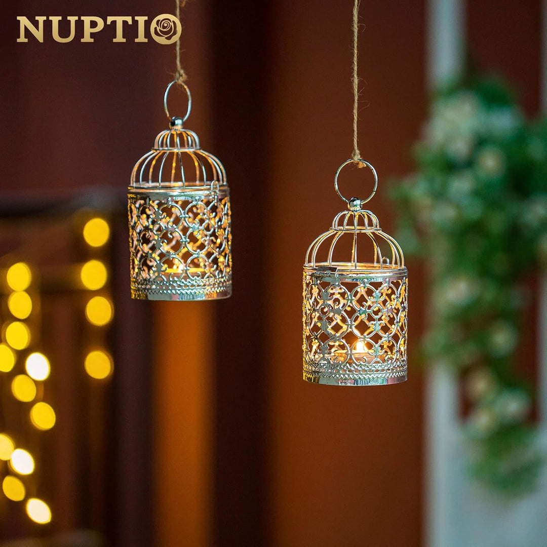 NUPTIO 2 Stück Dekorative Kerzenlaternen Vogelkäfig Metall Aushöhlen Dekorative Vogelkäfig Eisen Ker