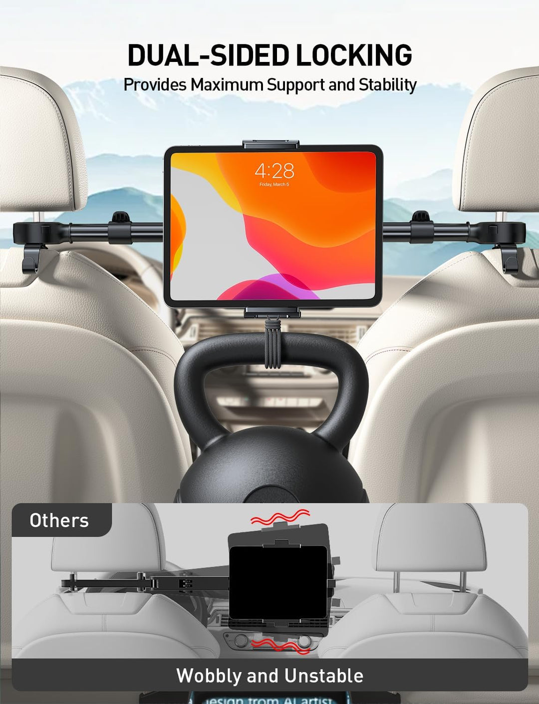 TRYONE Tablet Halterung Auto Mitte - Nach Vorne/hinten Kippbar KFZ Tablet Kopfstützenhalter Reise Zu