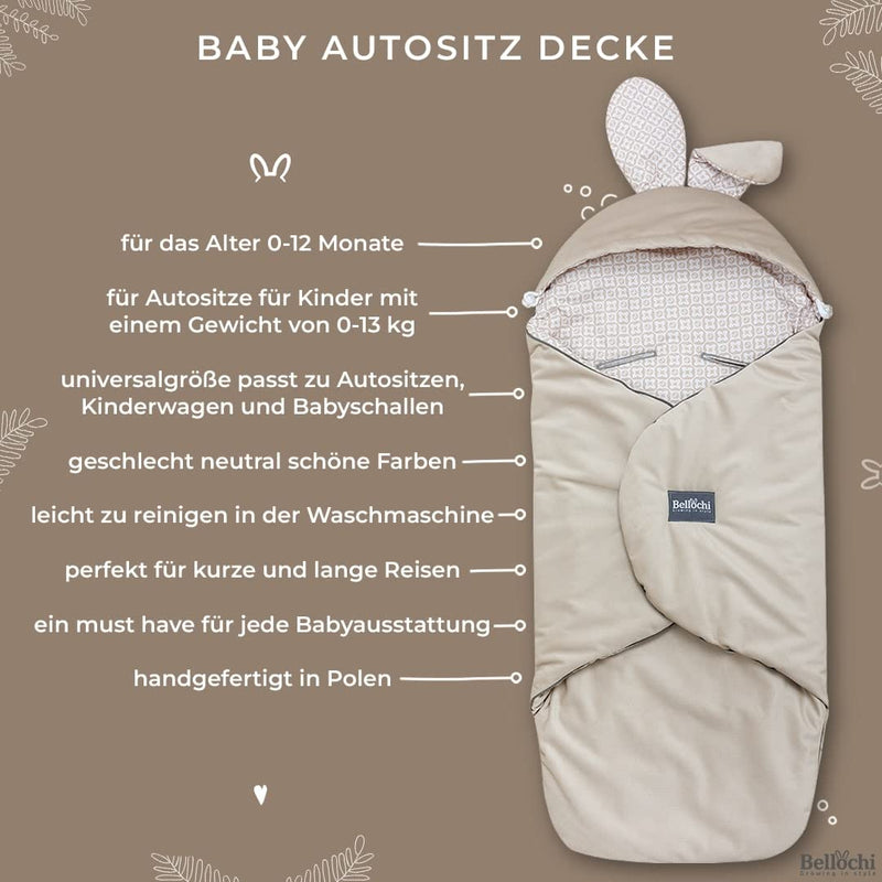 Premium Einschlagdecke Babyschale, Baby Erstausstattung aus Baumwolle für Autositz, Kuscheldecke für