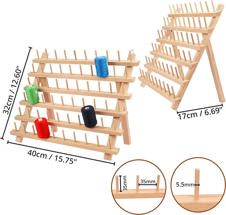 Kurtzy Garnrollenhalter aus Holz zur Aufbewahrung von 60 Faden Spulen (x2)– Fadenhalter Spulenhalter