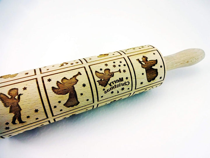 WEIHNACHTEN ENGEL Nudelholz mit Muster Weihnachten Backen - Teigroller Holz für DIY Weihnachten Plät