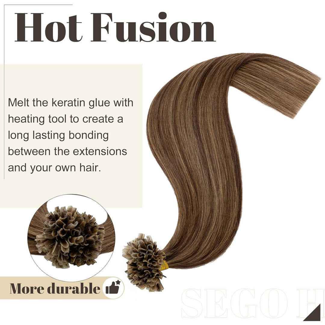 SEGO Bondings Extensions Echthaar 0.5g/Strähnen Haarverlängerung Keratin U-Tip Glue 100 Strähnen 100