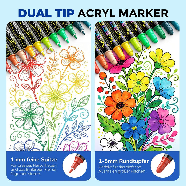 Betem 36 Farben Acrylstifte für Steine Wasserfest mit Doppelspitze, Acrylmarker für Holz, Leinwand,