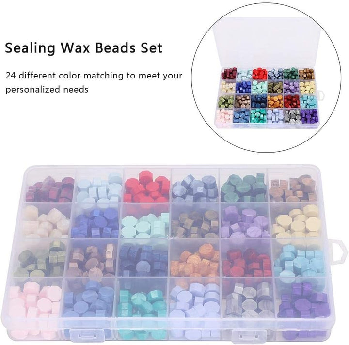 Siegel Wachsperlen Set verpackt in Plastikbox Retro 24 Farben Achteck Form Wachs Siegelstempel DIY H